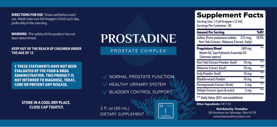 Prostadine Ingredients label